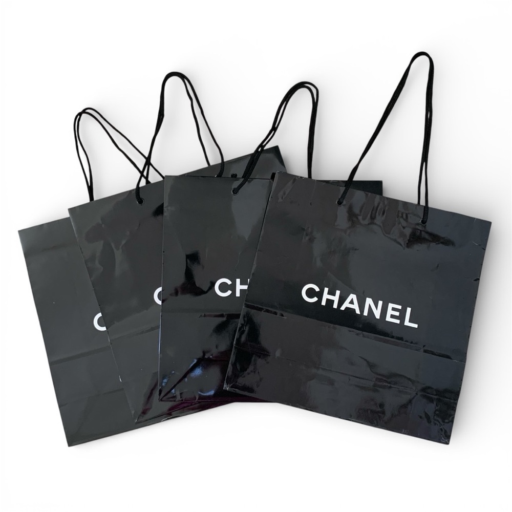 CHANEL Black Large Shopping Bags Set of 4 Gift Bags glossy very good condition